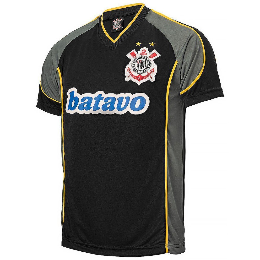 Camisa Corinthians Retrô 1999 I Batavo Masculina - Preta, Cinza e Branca