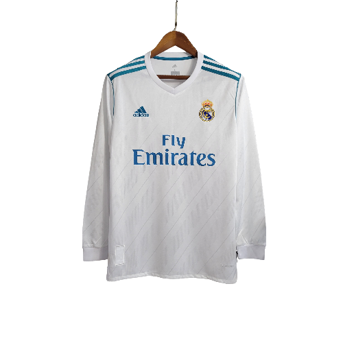 Camisa Retrô Real Madrid I I Adidas 2017/18 Manga Longa Masculino Branco