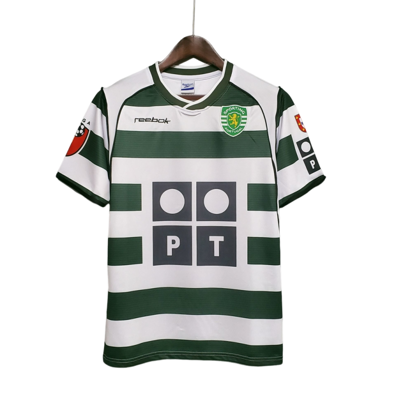 Camisa Retrô Sporting Portugal I Reebok 2002/03 Masculino Verde e Branco