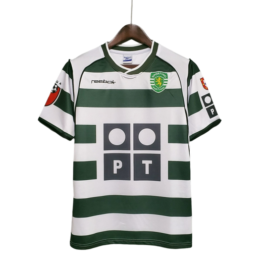 Camisa Retrô Sporting Portugal I Reebok 2002/03 Masculino Verde e Branco